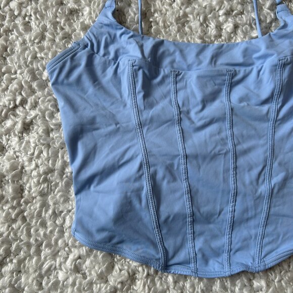 Hollister Gilly Hicks Micro Corset Tie Strap Tank Top Cropped Size Medium Blue - Picture 3 of 5